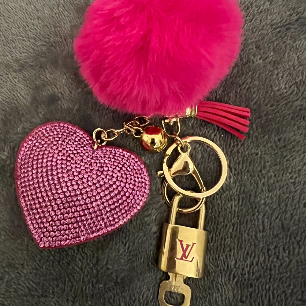 LV lock and key with heart key chain/ bag charm